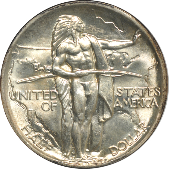 Four Oregon silver commemorative half-dollars, all certified