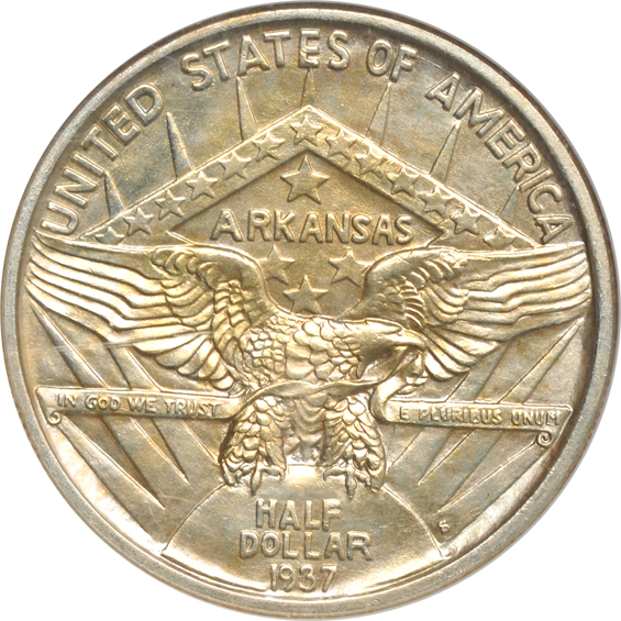 Four Arkansas silver commemorative half-dollars, all certified