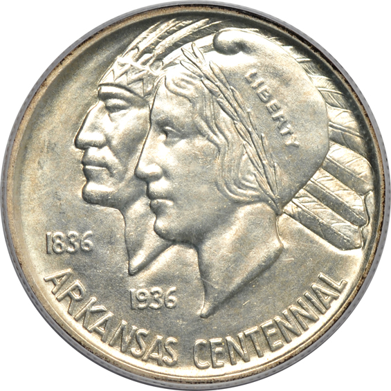 Four Arkansas silver commemorative half-dollars, all certified