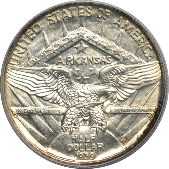 Four Arkansas silver commemorative half-dollars, all certified