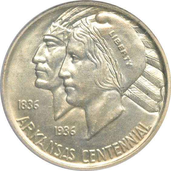 Four Arkansas silver commemorative half-dollars, all certified