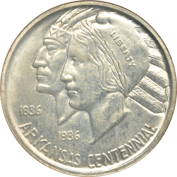 Four Arkansas silver commemorative half-dollars, all certified