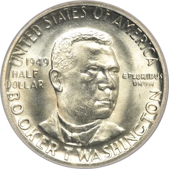 Six Booker T. Washington and two Washington Carver silver commemorative half-dollars, all certified
