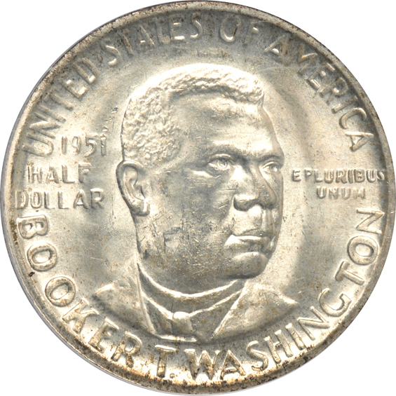 Six Booker T. Washington and two Washington Carver silver commemorative half-dollars, all certified