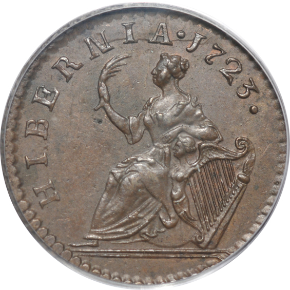 1723 Hibernia farthing, Dei.Gratia PCGS MS-63BN