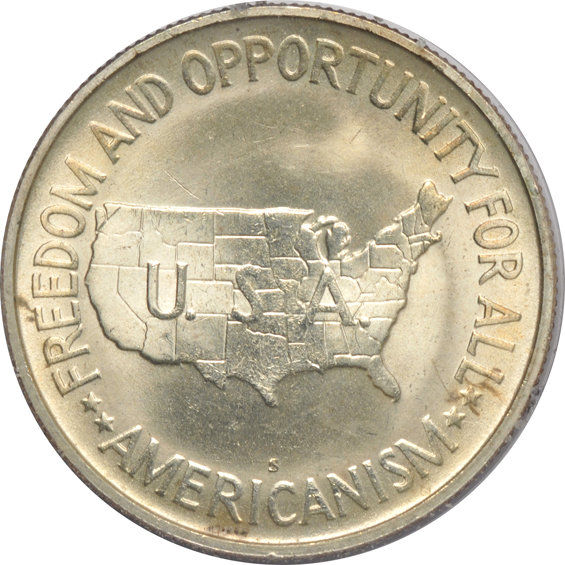 Five silver commemorative half-dollars in PCGS rattler holders
