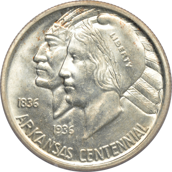 Five silver commemorative half-dollars in PCGS rattler holders