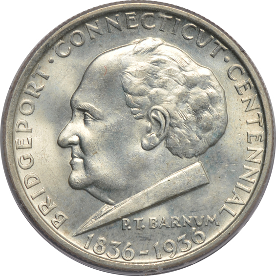 Five silver commemorative half-dollars in PCGS rattler holders