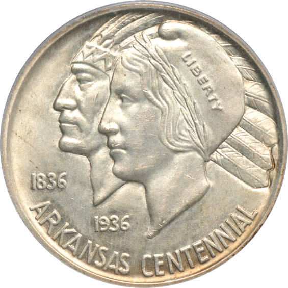 Five silver commemorative half-dollars in PCGS rattler holders