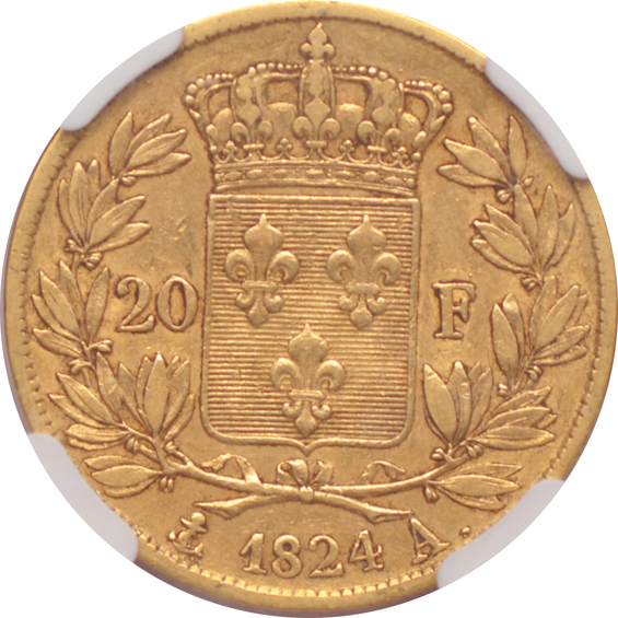 France - 1824-A 20 franc KM-712.1 - NGC XF-40