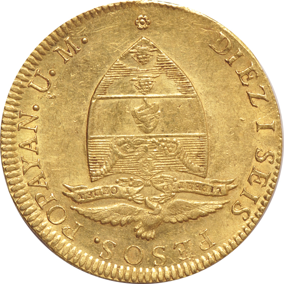 Colombia - New Granada 1846-UM 16 peso, Popayan Mint KM-94.2 - AU details