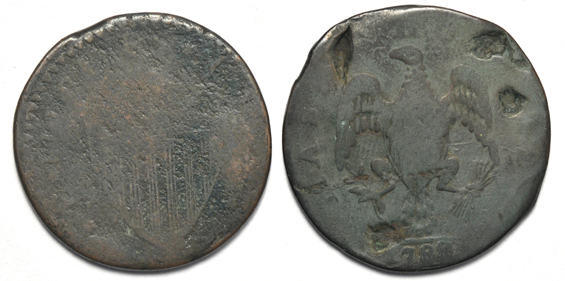 Five colonial coins, as described