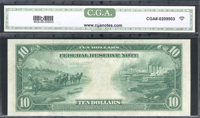 1914 $10 New York Red Seal Fr# 893-B - CGA GemCU-68/Original Paper Quality