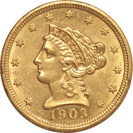 1903 Liberty quarter-eagle, ex-jewelry, plus a 1929 Indian quarter-eagle, UNC