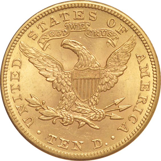 1882 and 1901 Liberty eagles, plus a 1910 Indian eagle, as described