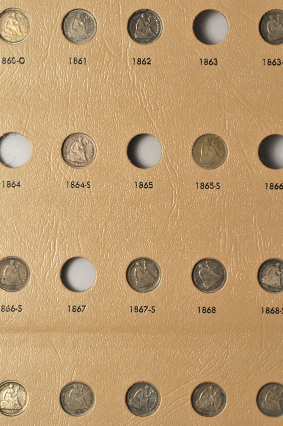 Collection of Capped Bust and Liberty Seated dimes in a Dansco 6120 album