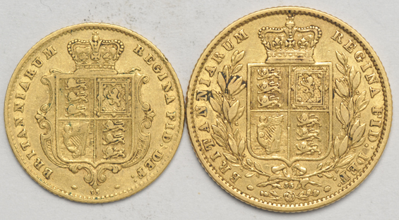 Great Britain - Thirteen 1/2 sovereigns and five sovereigns