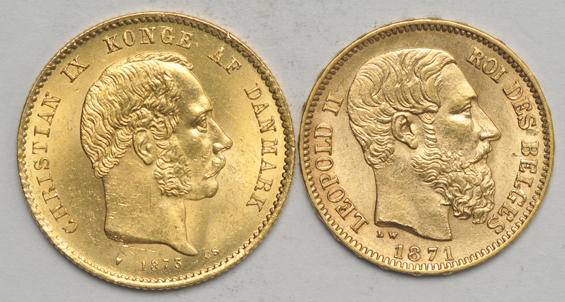 Multiple - Eleven gold coins consisting of $100 Cayman Islands, 20 lira, six 20 francs, and three 20 kroners, approximately 2.64ozs agw
