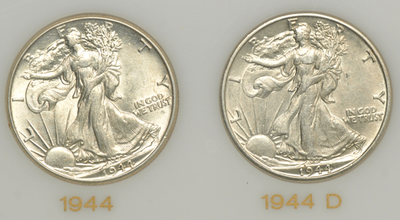 Collection of Walking Liberty half-dollars, 1936 through 1947-D, in a Capital Plastics holder