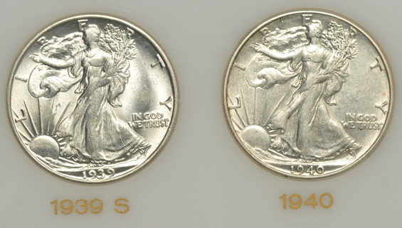Collection of Walking Liberty half-dollars, 1936 through 1947-D, in a Capital Plastics holder