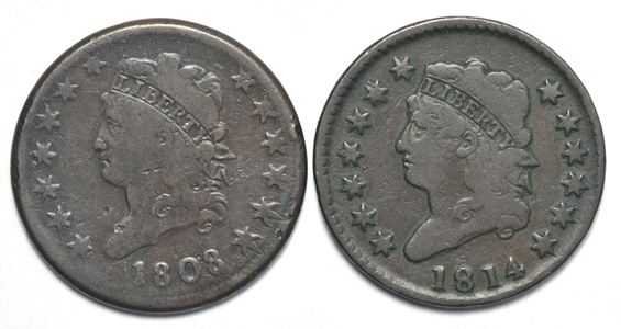 Seven Classic Head large cents