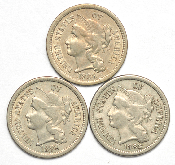 Eight three-cent nickels