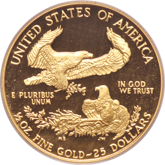 1987-P 1/2oz Proof Gold American Eagle PCGS PR-69DCAM, plus a 2008-W $5 Proof Gold Bald Eagle Commemorative NGC PR-70 Ultra Cameo