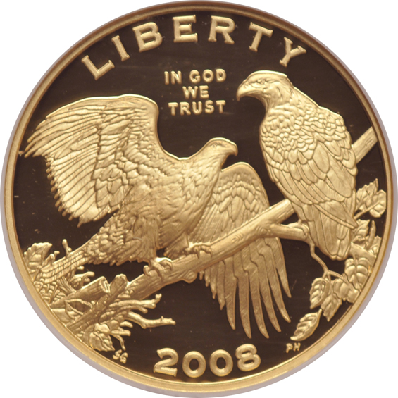 1987-P 1/2oz Proof Gold American Eagle PCGS PR-69DCAM, plus a 2008-W $5 Proof Gold Bald Eagle Commemorative NGC PR-70 Ultra Cameo