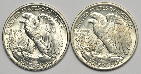 Four UNC Walking Liberty half-dollars - 1934, 1935, 1936, and 1936-D
