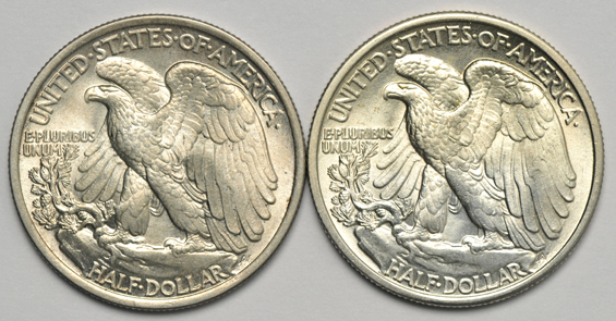 Four UNC Walking Liberty half-dollars - 1934, 1935, 1936, and 1936-D