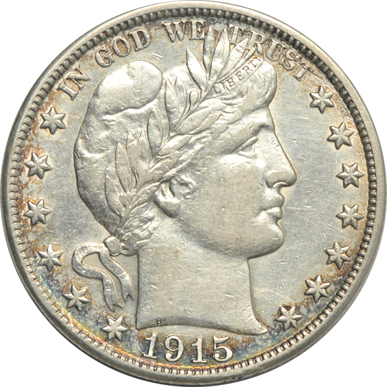 1828 and 1837 Bust half-dollars, plus a 1915-D Barber half-dollar, all with XF details