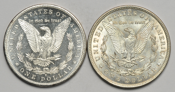 Four BU Morgan silver dollars - 1881-S, 1882-O, 1883-O and 1921