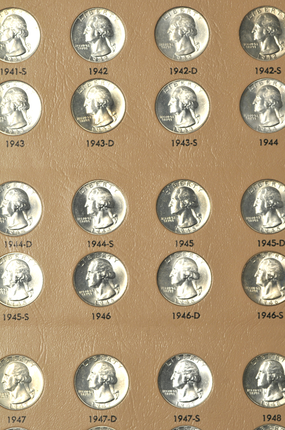 Complete Washington quarter collection 1932 through 1998-S silver, including proof-only issues, in a Dansco 8140 album