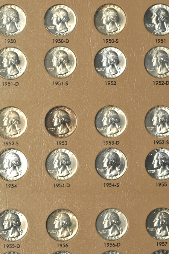 Complete Washington quarter collection 1932 through 1998-S silver, including proof-only issues, in a Dansco 8140 album