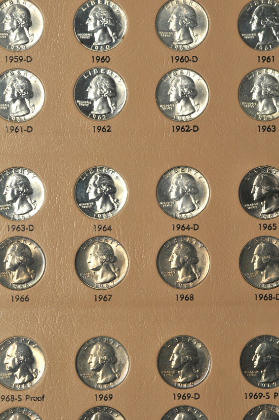 Complete Washington quarter collection 1932 through 1998-S silver, including proof-only issues, in a Dansco 8140 album