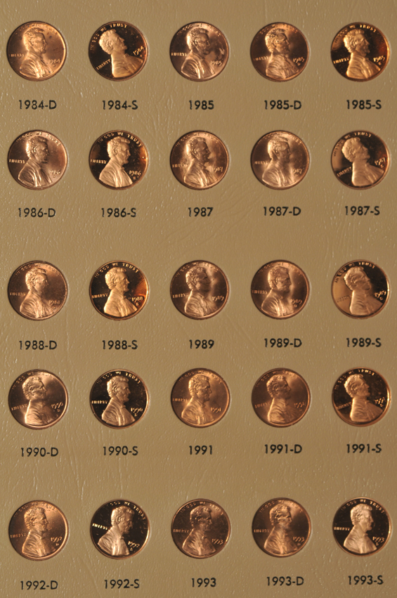 Partial collection of Lincoln cents, including proof-only issues, through 2015-S