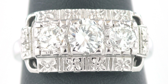 14K White Gold Three Stone Ring