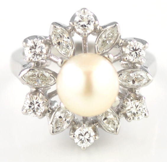 Platinum Diamond and Pearl Ring