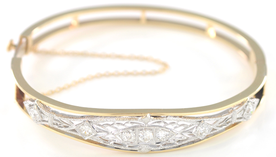 14K Gold Vintage Diamond Bangle 