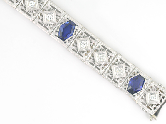 14K White Gold Diamond and Synthetic Sapphire Bracelet