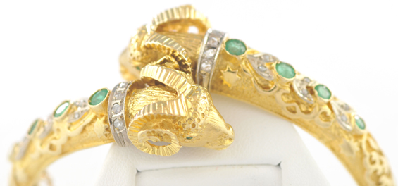 18K Yellow Gold Ram Bangle 