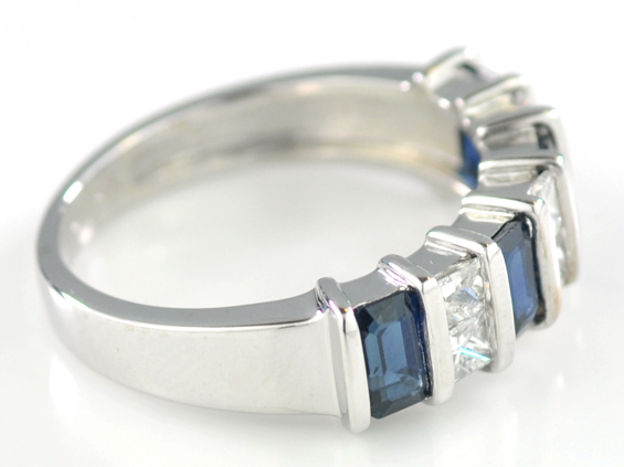 14K White Gold Diamond and Sapphire Band
