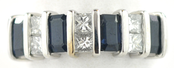 14K White Gold Diamond and Sapphire Band