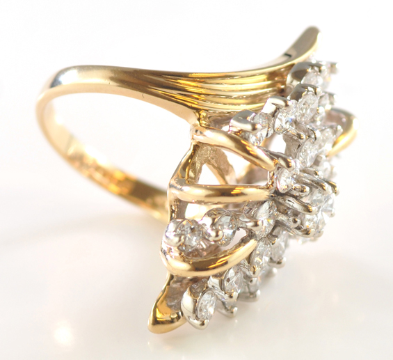 14K Yellow Gold Diamond Cluster Ring