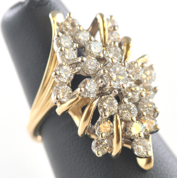 14K Yellow Gold Diamond Cluster Ring