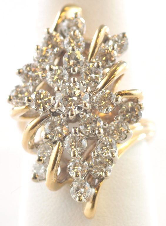 14K Yellow Gold Diamond Cluster Ring