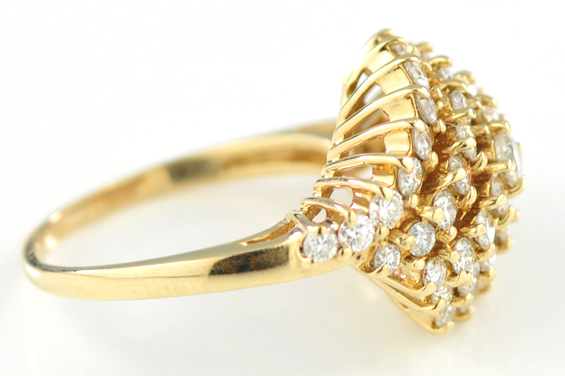 14K Yellow Gold Diamond Cluster Ring
