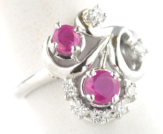 14K White Gold Ruby and Diamond Ring