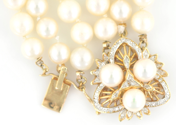 14K Yellow Gold Three-Strand Pearl Bracelet 