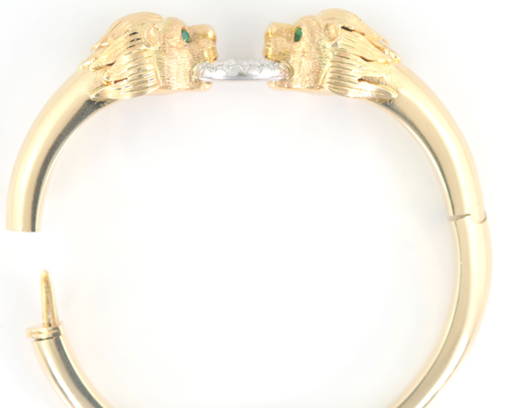 14K Yellow Gold Double Lion Head Bangle 